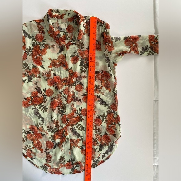 A New Day Women’s Sheer Shirt M Button Up Long Sleeves Floral Vines‎ Lagenlook - Picture 9 of 9
